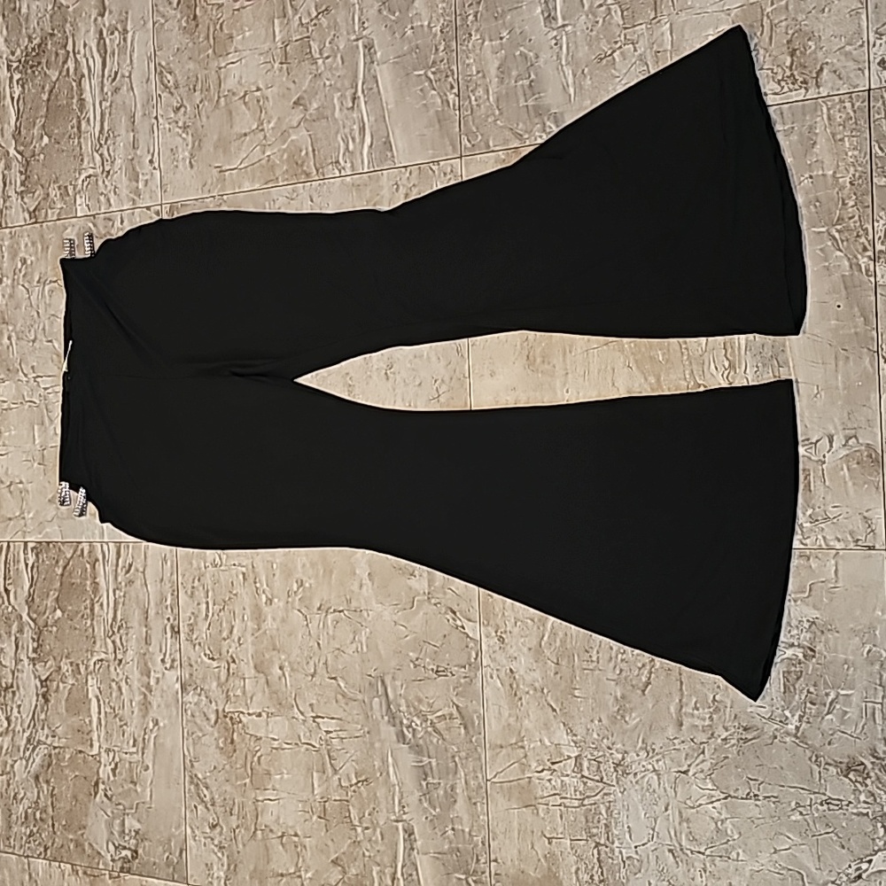 NWT Just Polly Black Rhinestone Flare Pants Size Large